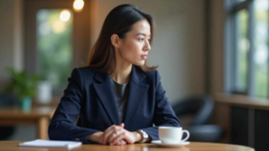 Two professionals having thoughtful conversation at office table, one person leaning forward with engaged expression, warm office lighting